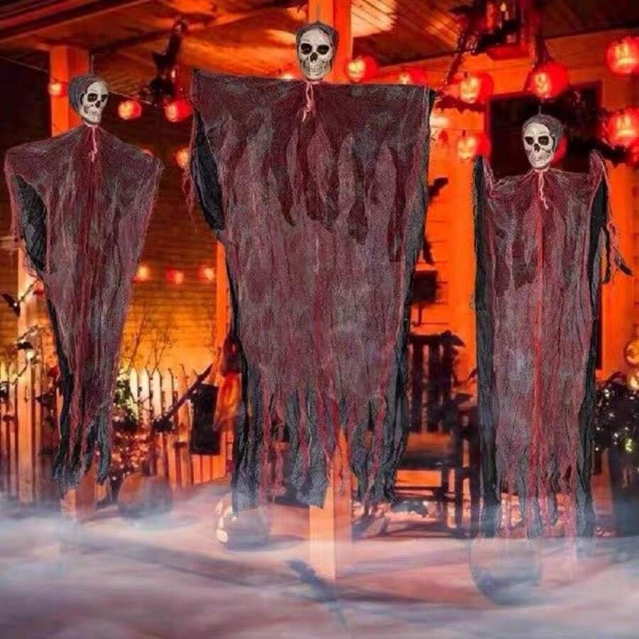 1 件萬聖節血布幽靈吊墜 90 厘米 * 44 厘米適合恐怖主題派對裝飾,包括頭骨和,非常適合鬼屋和密室逃脫場景 - 紅色 - 查看 1