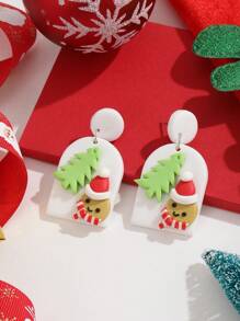 1 对时尚女士圣诞珠宝，创意圣诞树和雪人设计耳环，圣诞聚合物粘土耳环，适合女士圣诞装和圣诞礼物 - 彩色 - 查看 3