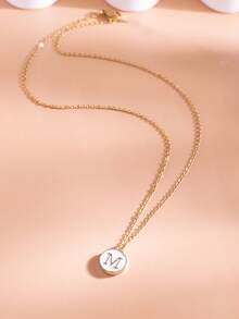 1 Pieza Collar Con Colgante Con Letra M Simple Y Único - Amarillo Oro - Ver 5