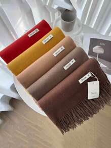 FADZOYLE 1 件駝色羊毛女式冬季圍巾絲質柔軟羊絨質感披肩和圍巾適合婚禮和禮物晚禮服旅行辦公室大號純色流蘇圍巾 - 駝色 - 查看 3