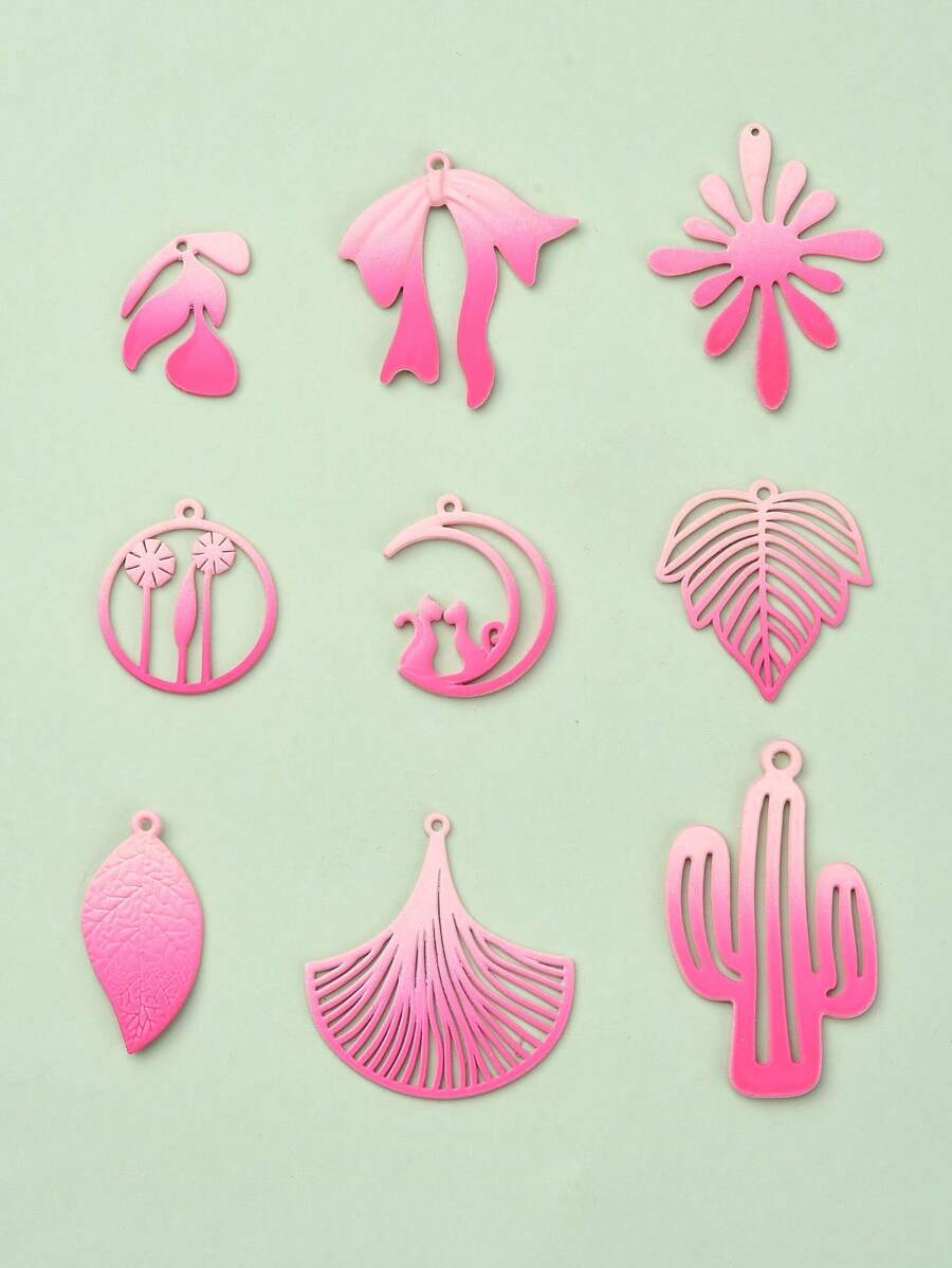 18入組粉色噴漆合金diy珠寶吊墜,適用於製作耳環、項鍊、手鍊