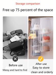 1 件挂式布质收纳袋，适用于钱包、衣柜衣架的多层防尘罩 - 白色 - 查看 4