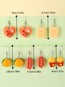 AIDSOTOU 5對可愛又奇怪的耳環,獨特有趣的炸薯片、快熟麵、麵包美學多彩垂墜耳環,適合少女女性 - 彩色 - 查看 4