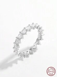 Vaerine 925 argint cubic zirconiu pavat 1 bucată romantic minunat strălucitor la modă cerc complet cu pietre în formă de inimă design inel pentru femei potrivit pentru nunți, logodnă, ziua Îndrăgostiților, întâlniri, petreceri și bijuterii de mireasă pentru viața de zi cu zi