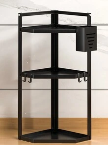 1pc Iron Kitchen Storage Rack, Corner Triangle Shelf, Multi-layer Shelving For Cooking Utensils And Condiments, Suitable For Keeping Your Kitchen Tidy And Clean With Storage Hooks - Black/with hook - View 9