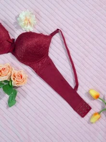 B Cup Bra With Underwire And Lace Throughout The Cup And Under Bust With Adjustable Straps - Red - View 6