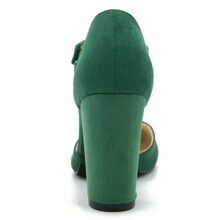 Women's T-Strap Block Chunky Heel Mary Jane Pumps Cut Out Wedding Dress Shoes - Green - View 4