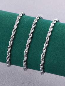 3pcs Men's Fashionable Simple Twisted Stainless Steel Bracelet - Silver - View 1