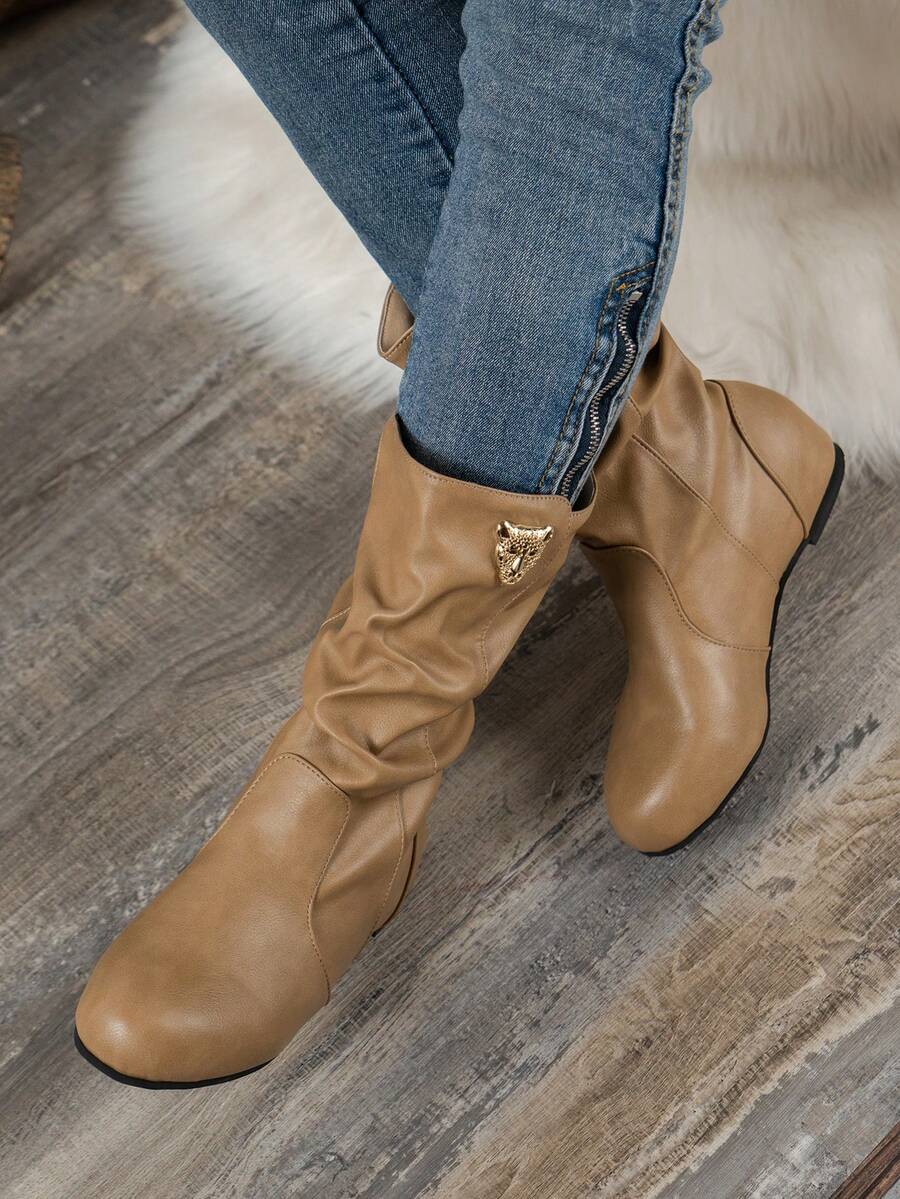 Bốt & Bốt đến mắt cá chân dành cho nữ màu trơn Trượt trên - Màu Khaki - Xem 1