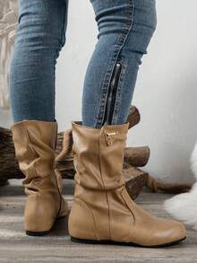 Bốt & Bốt đến mắt cá chân dành cho nữ màu trơn Trượt trên - Màu Khaki - Xem 3