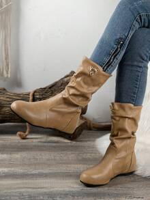 Bốt & Bốt đến mắt cá chân dành cho nữ màu trơn Trượt trên - Màu Khaki - Xem 4