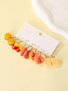 AIDSOTOU 5對可愛又奇怪的耳環,獨特有趣的炸薯片、快熟麵、麵包美學多彩垂墜耳環,適合少女女性 - 彩色 - 查看 1