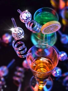5pcs/12PCS Disco Ball Shaped Curved Creative Drinking Straw,Kitchen,Christmas Gift,School Supplies - Silver - View 4