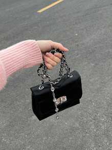 Fashionable All-Match Diamond Quilted Chain Bag For Women, Solid PU Leather Small Square Shoulder Bag Crossbody Bag (Adjustable Chain), Street & Japanese Bag For Women