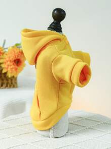 1 件寵物衣服四季服裝帶 D 形環,可愛連帽純色運動衫 - 黃色 - 黃色 - 查看 5