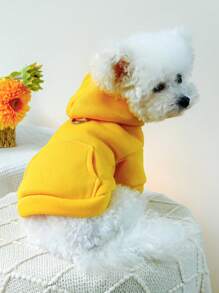 1 件寵物衣服四季服裝帶 D 形環,可愛連帽純色運動衫 - 黃色 - 黃色 - 查看 4
