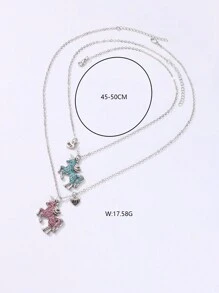 2入組可愛馬娃娃鋅合金、塑膠和丙烯酸寶石項鍊(粉色和藍色),適合日常佩戴、送禮 - 彩色 - 查看 4