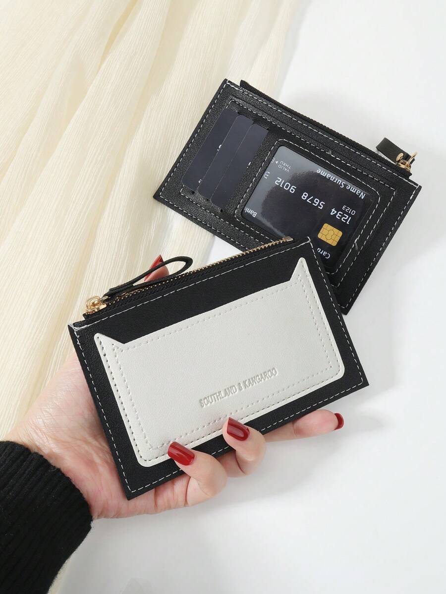 SOUTHLAND&KANGAROO 字母凸出的雙色卡片夾，纖薄輕巧便攜，可放現金、識別證、信用卡、等細小物件，適用於生日禮物、情人節、女性、女孩、少女、大學生、白領女性、假期、週年紀念、公司禮物等贈品。 - 黑色 - 查看 1