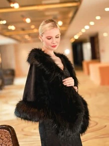 Baroque Style Warm Shawl Wrap For Bride, Wedding, Party, Performance, Gathering - Black - View 8