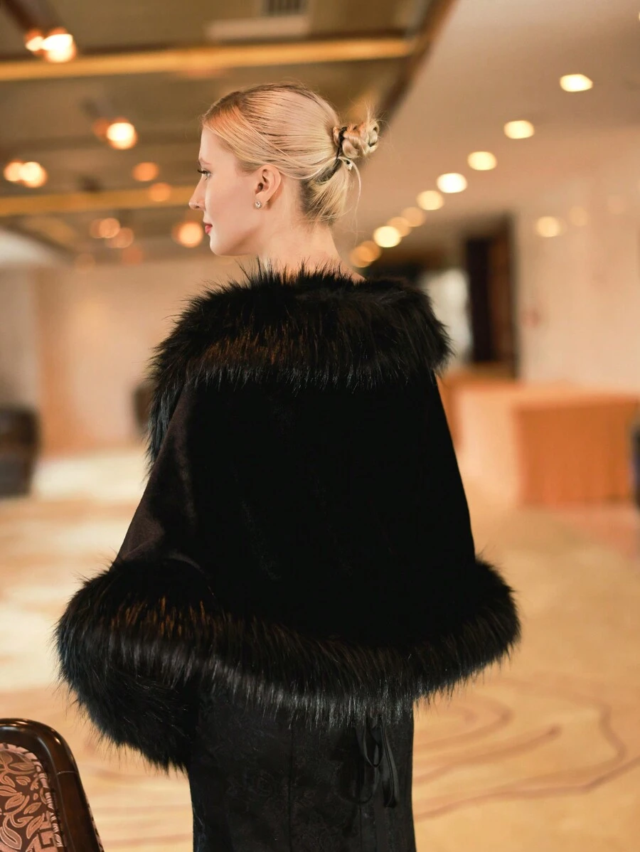 Baroque Style Warm Shawl Wrap For Bride, Wedding, Party, Performance, Gathering - Black - View 1