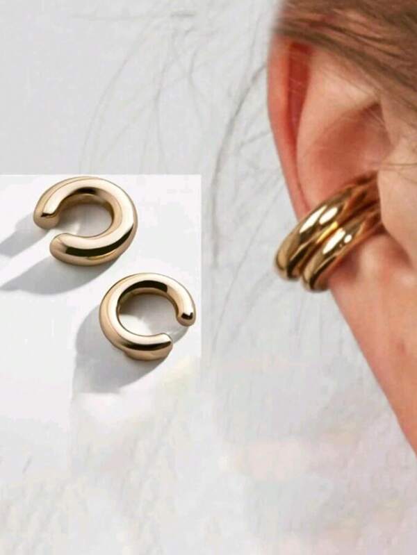 2 Piezas Cuff De Oreja Simple Y Elegante En Forma De C Con Círculo Abierto De Aleación De Zinc Para Mujeres