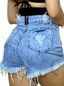 Women Denim Shorts - Màu xanh lam - Xem 2