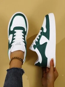 女式白色和淺綠色運動鞋,透氣材質,舒適 - 墨綠色 - 查看 2