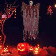 1 件萬聖節血布幽靈吊墜 90 厘米 * 44 厘米適合恐怖主題派對裝飾,包括頭骨和,非常適合鬼屋和密室逃脫場景 - 紅色 - 查看 4