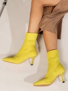 女用針織聖誕風格女士靴子,新品到小腿中部尖頭修身彈性細高跟靴子,襪靴,時尚,優雅,高跟鞋舒適 - 黃色 - 查看 2