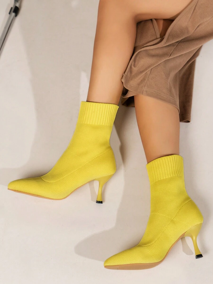 女用針織聖誕風格女士靴子,新品到小腿中部尖頭修身彈性細高跟靴子,襪靴,時尚,優雅,高跟鞋舒適