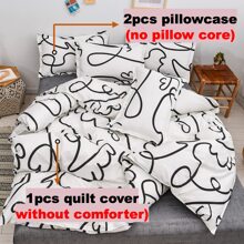 3 Cái/bộ Bộ Vỏ Chăn Ga Gối Họa Tiết Đường Kẻ Đen Trắng Hiện Đại (1 Vỏ Chăn & 2 Vỏ Gối) - Đen và trắng - Xem 3