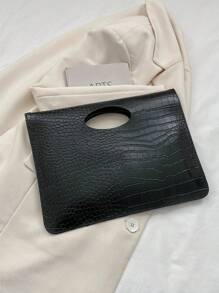 Solid Color Simple Pu Leather Fashionable Niche Design Handbag - Black - View 2