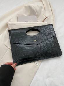 Solid Color Simple Pu Leather Fashionable Niche Design Handbag - Black - View 7