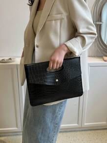 Solid Color Simple Pu Leather Fashionable Niche Design Handbag - Black - View 5