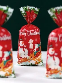100入組新聖誕老人圖案糖果袋,聖誕派對禮品包裝用品,聖誕麋鹿禮品袋