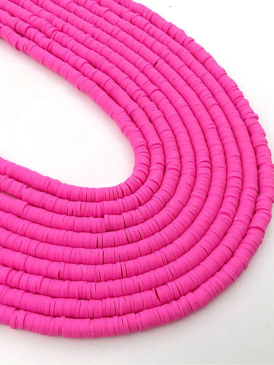 1 股 350 顆 6 毫米扁平圓形聚合物粘土珠 Diy 珠寶製作寬鬆間隔珠適合女士針線手鍊項鍊耳環 - 玫紅色 - 查看 1