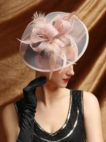 Elegant Fascinators Hat Feather Headband Women's Fascinators Tea Party Headwear With Clip Derby Hat For Girls And Women - Dusty Pink - View 2