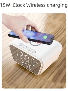 15w 无线充电器，带数字时钟和温度显示功能，带无线充电的闹钟，兼容 Apple iPhone、iPad、Android 手机，无线快速充电，周末模式，贪睡，卧室 LED 时钟，床头，日出闹钟，卧室唤醒灯，送给家人、朋友、孩子、生日、圣诞节、冬季、女朋友、男朋友的礼物 - 白色 - 查看 1