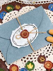 1個復古火漆封條貼紙信封邀請卡裝飾口袋材料 - 綠色 - 查看 3