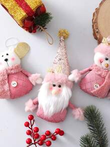 1pc Pink Christmas Tree Plush Decoration Ornament With Santa Claus, Snowman, And Reindeer For Home Christmas Tree Decorations - Baby Pink - View 5