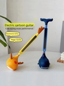 電動馴鹿吉他和二胡樂器玩具帶樂譜創意電子包裝聖誕和新年禮物(不含電池) - 芥末黃 - 查看 2