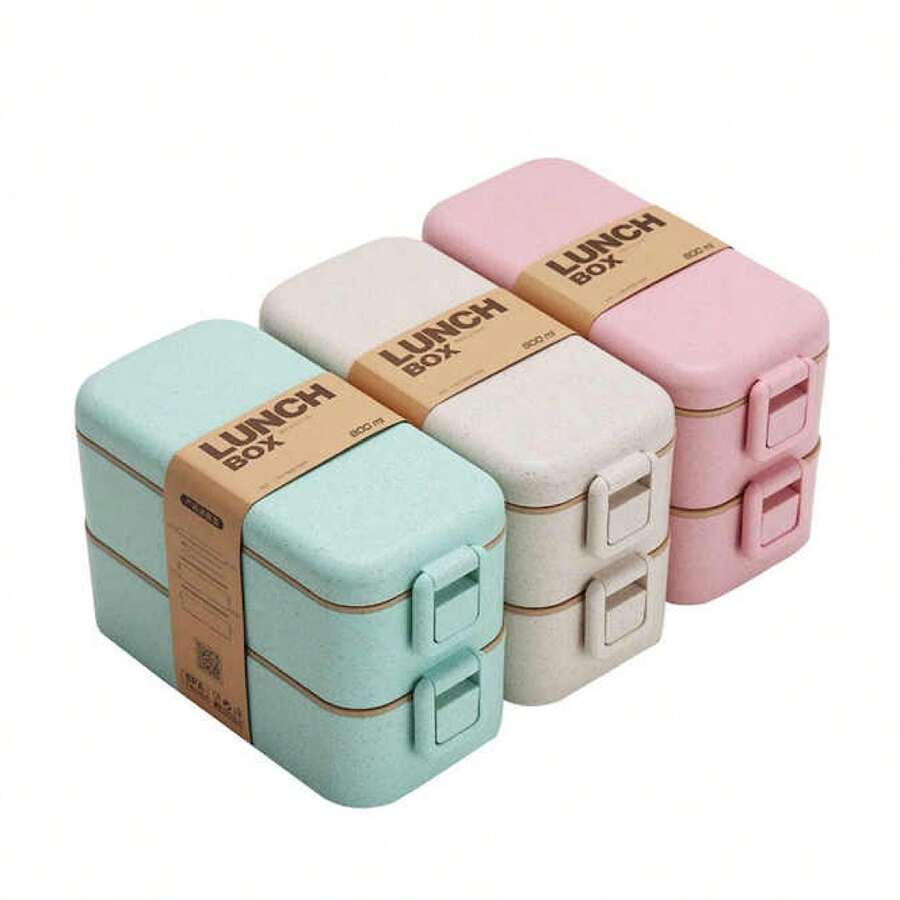 Kinkete Bento Box Compartment 2 In 1, Wheat Straw, Leak Proof And Microwave Safe Bento Lunch Box - Beige - View 1