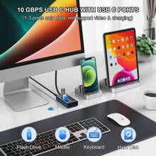 Powered 4-in-1 Usb C Hub Adapter Supporting 10gbps Data Transfer And Fast Charging (not Support Video) For Usb-c To Usb-c Devices, Compatible With Macbook Pro/air, Imac, Ipad, Chromebook, And More Usb C Devices - Grey - View 4