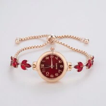 Relógio-bracelete da moda feminino com pulseira de cristal em formato de folha, relógio de quartzo com mostrador pequeno, relógio de pulso casual e da moda, relógio elegante para senhoras como presente de feriado para estudantes retornando à escola