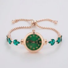 Relógio-bracelete da moda feminino com pulseira de cristal em formato de folha, relógio de quartzo com mostrador pequeno, relógio de pulso casual e da moda, relógio elegante para senhoras como presente de feriado para estudantes retornando à escola
