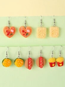 AIDSOTOU 5對可愛又奇怪的耳環,獨特有趣的炸薯片、快熟麵、麵包美學多彩垂墜耳環,適合少女女性 - 彩色 - 查看 6