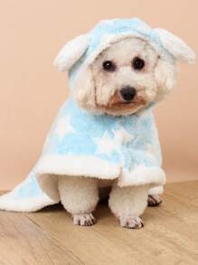 1 件聚酯纖維連帽毛絨寵物浴袍,保暖可水洗,適合中小型貓狗秋冬睡眠,產品尺寸偏小,建議購買大 1-2 碼 - 藍白色 - 查看 4