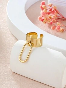 1pc Simple & Fashionable Oval Ring With Open Ends - Yellow Gold - View 2
