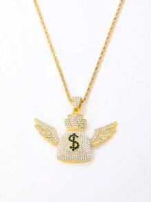 1個流行的金錢袋造型方形氧化鋯裝飾吊墜項鍊,適合男性日常佩戴 - 金黃色 - 查看 3