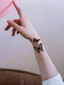STARTTOOS 1張黑色蝴蝶圖案y2k風格防水暫時性貼紙,適用於手腕和身體 - 彩色 - 查看 4